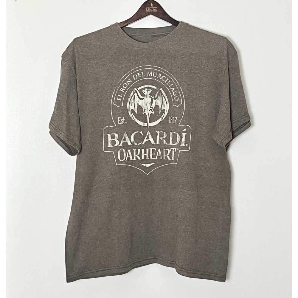 Bacardi Graphic T-Shirt‎ Men's Medium Brown Alcohol Party Promo Nostalgia